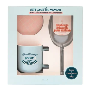 Set verre à vin + sous-verre + mug pour les mamans dont le jour préféré est le vendredi