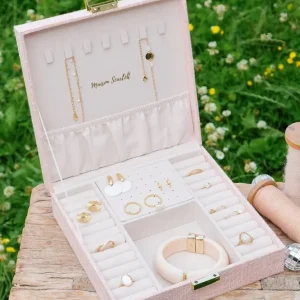 Boîte à bijoux ‘Anne’ effet lin rose | MAISON SCARLETT